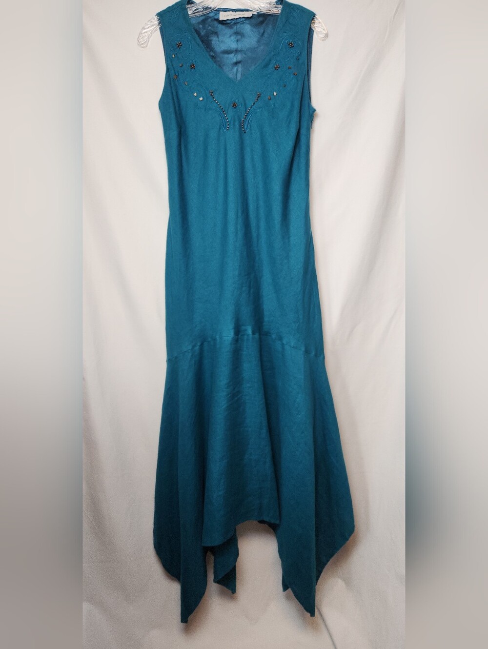 Contemporaine Linen Teal Blue Long Sleevelss Dress Size L